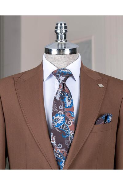 TerziAdemAltun Italian Style Slim Fit Jacket Pant Suit Brown T14154