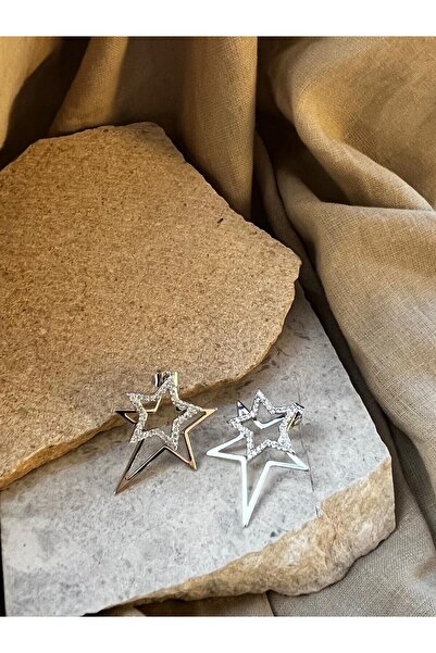 nunu takı أقراط من الفضة المطلية بالحجر على شكل نجمة مزدوجة