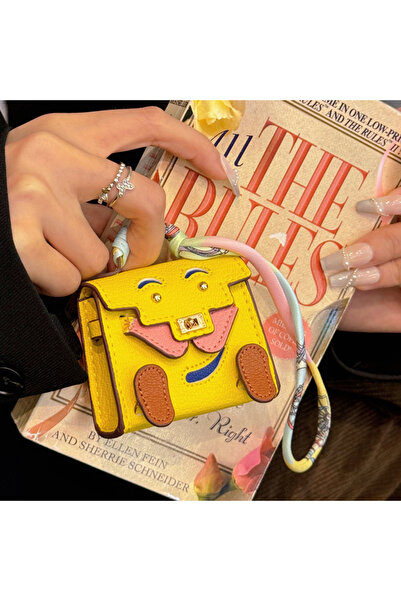 Choice حقيبة يد صغيرة صفراء اللون مصنوعة من جلد البولي يوريثان، مزينة بقلادة،...