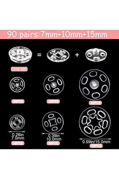 Choice 90 زوجًا مختلطًا 90 زوجًا من الأزرار البلاستيكية القابلة للخياطة وأزرا...