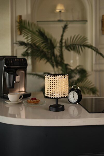 Maison Avf Hazeran & Rattan Masa Üstü Kablosuz Şarjlı Masa Lambası - Alt Siyah