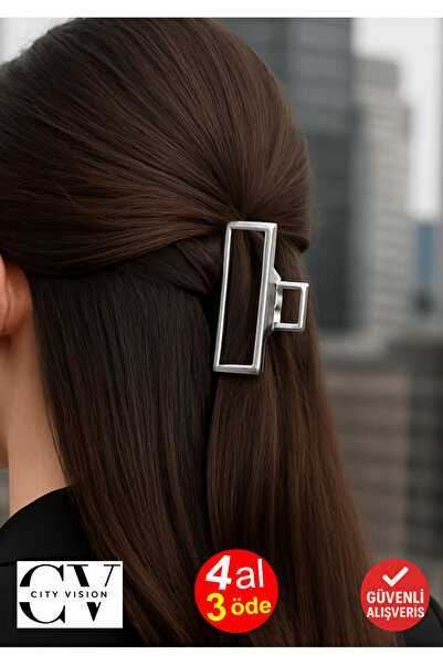 cityvision Ασημί Χρώμα Ορθογώνιο Μεταλλικό Κλιπ Μαλλιών 9 εκ.