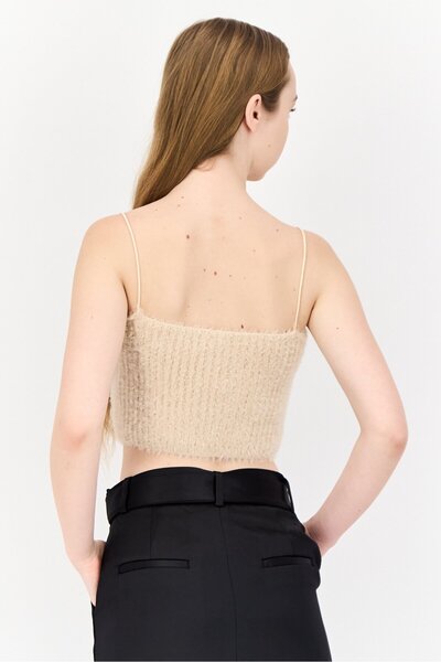 DeFacto Women Square Neck Textured Sleeveless Tank Top, Beige