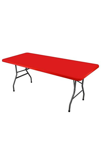 Choice Red Polyester Rectangular Elastic Universal Tablecloth Protective Cove...