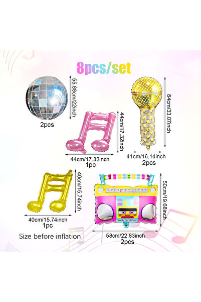 Choice Other balloon set 8pcs 80s 90s Radio Microphone Aluminum Film Balloons 4D Disco Ball Double Music No