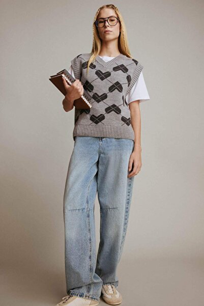 DeFacto Coool Regular Fit V-Neck Patterned Sweater F9541Ax25Au