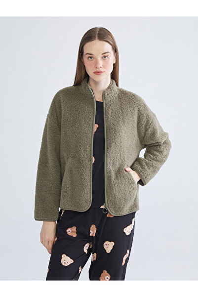 LC Waikiki Green Stand Collar Plush Women's Pajama Top