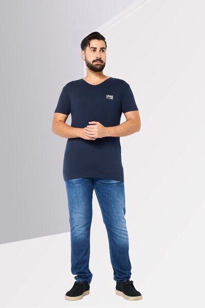 Cavalli Class Men V Neck Short Sleeve Brand Logo T-Shirt, Navy