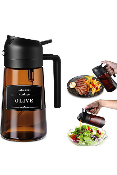 DUTRIEUX بخاخ زيت أسود للطهي، 470 مل، زجاجة موزع زيت الزيتون 2 في 1، أدوات مط...