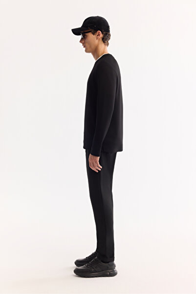 Avva Erkek Siyah Bisiklet Yaka Viskon Karışımlı Bi-Stretch Basic Regular Fit Sweatshirt B001081