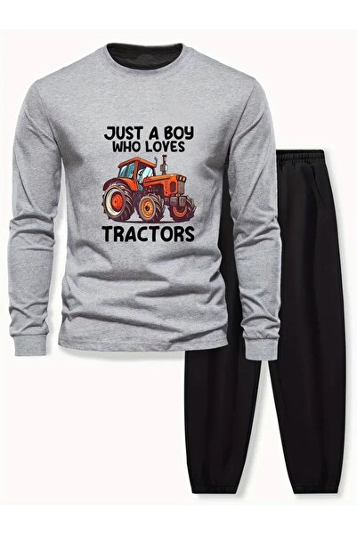 CROPSEL Children's Printed Crew Neck Sweatshirt and Sweatpants Set 3 Thread Raster for Autumn/Winter