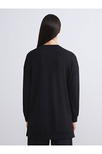 LC Waikiki Μαύρο γυναικείο φούτερ με λαιμόκοψη τούνικ