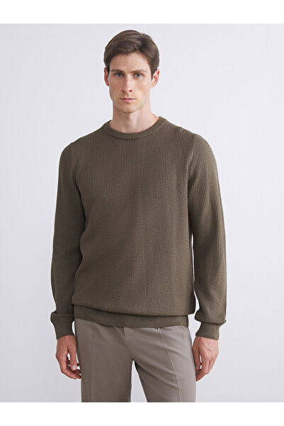 LC Waikiki Green Crew Neck Checked Men's Knitwear Sweater