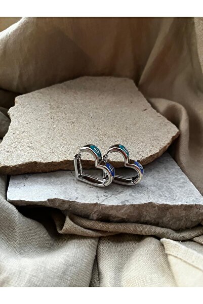 nunu takı Silver Color Eye Heart Earrings