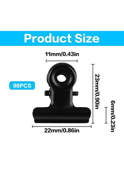 Choice مشابك سوداء من نوع Bulldog مقاس 22 مم، 98 قطعة - مشابك معدنية صغيرة لت...
