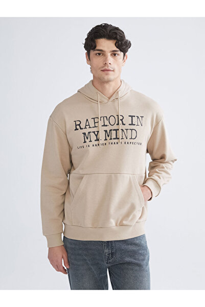 LC Waikiki Бежова мъжка блуза с дълги ръкави и качулка