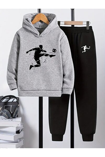 Cevval Children's Printed Hooded Sweatshirt and Sweatpants Set 3 Thread Raster for Autumn/Winter