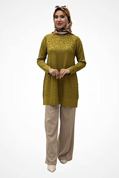 TBT Desenli Triko Tunik 35248 Yağ Yeşili
