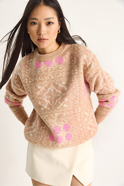 Bianco Lucci Γυναικείο πλεκτό πουλόβερ με μακρυμάνικο λαιμόκοψη 20259802