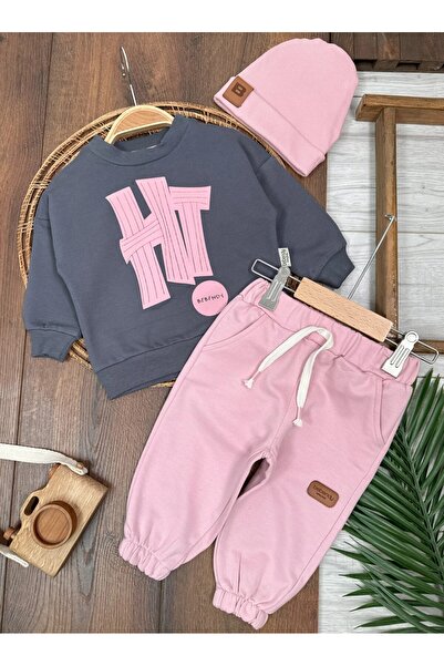 ADDA Hi Printed Cotton Cycling Collar Beanie 3-Piece Baby Girl Set