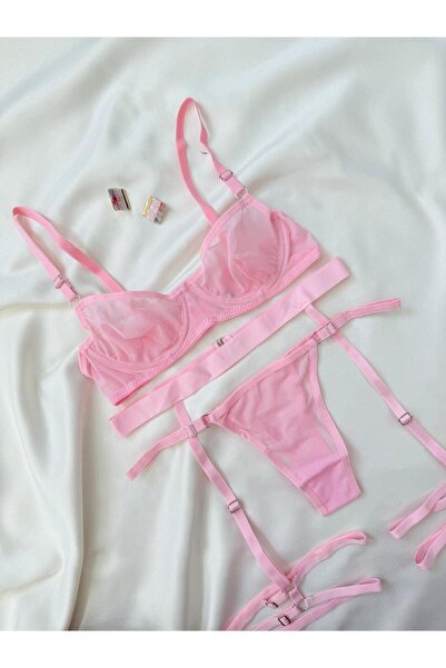 İNKO İÇ GİYİM Σετ σουτιέν 3 τεμαχίων με λεπτομέρεια από τούλι χωρίς καπάκι (σουτιέν & στρινγκ)