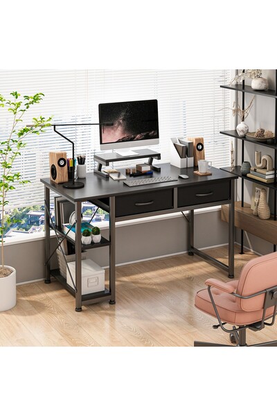 Sheinhome Computer desk with storage shelf, cloth drawer, suitable for office, study, play
