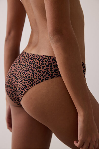 Penti Chiloți cu talie joasă, cu model leopard maro, fără urme, tăiați cu laser