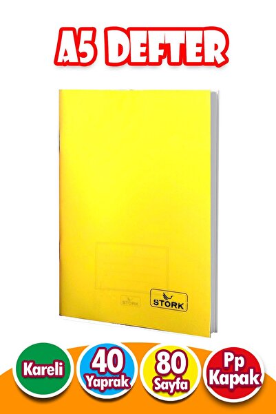 Harika Kitap PP Kapaklı Tel Dikişli Defter 40 Yaprak | A5 | Kareli Defter Küç...
