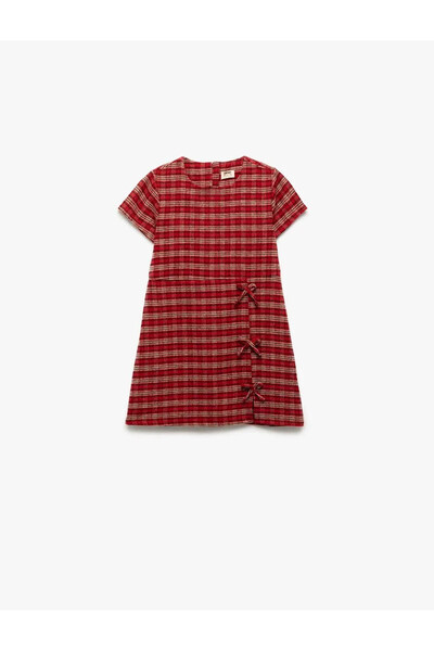 Koton Κόκκινο καρό φόρεμα για κορίτσια με λεπτομέρεια φιόγκου 6Wkg40031Aw