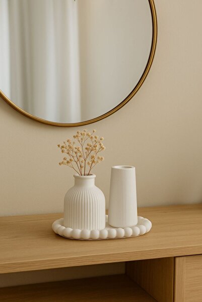 ZURİ DESİGN Beton Dekoratif Bohem Vazo Seti – 3’lü Modern Tasarım 10 x 10 x 20