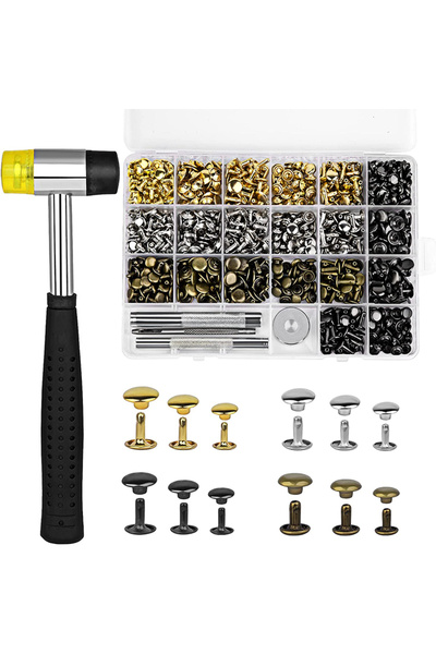 Choice KRABALL 360 Set Leather Rivets Double Cap Rivets Tubular Rubber Hammer Fixing Tool Kit for Clothe...