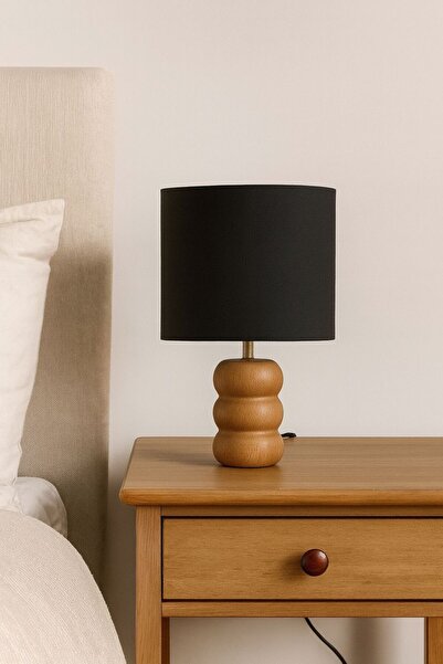 Natiorj 3 Kat Model Ahşap Silindir Şapkalı Özel Koleksiyon Abajur Salon Yatak...