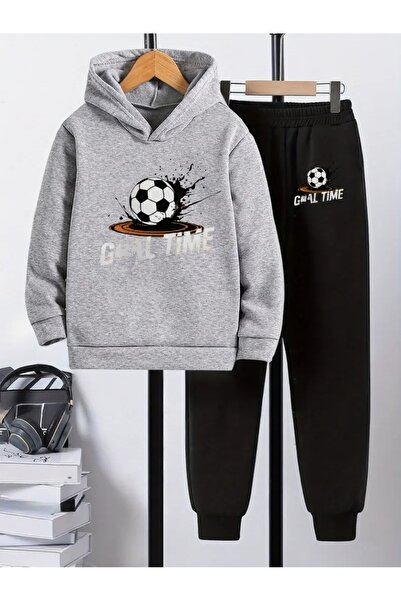Cevval Children's Printed Hooded Sweatshirt and Sweatpants Set 3 Thread Raster for Autumn/Winter