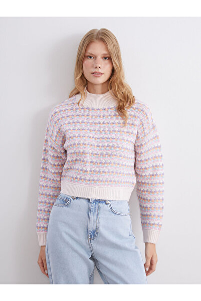LC Waikiki Sparkling Choices from Shining Store | Mock Neck Patterned Crop Women's Knitwear Sweater