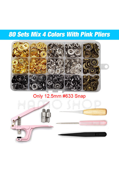 Choice4 80 Sets With Pink Snap Fasteners Kit Metal Button Snaps with Fastener...