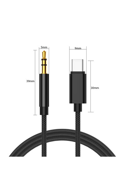 Choice كابل تمديد صوت أسود من النوع C إلى 3.5 مم ومحول لـ iPhone 15 Xiaomi Hu...