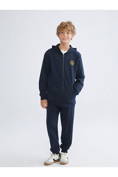 LC Waikiki Navy Blue Hooded Printed Boys' Sweatshirt and Sweatpants Set of 2