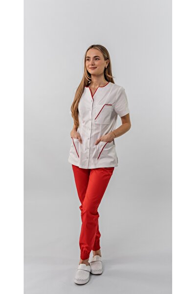 Masstex Irina Blouse – Modern Design, V-Neck and Colorful Piping