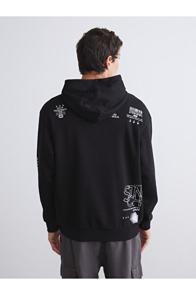 LC Waikiki Black Long Sleeve Printed Men's Hoodie