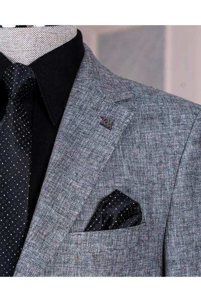 TerziAdemAltun İtalyan stil slim fit mono yaka ceket pantolon takım elbise antrasit T14367