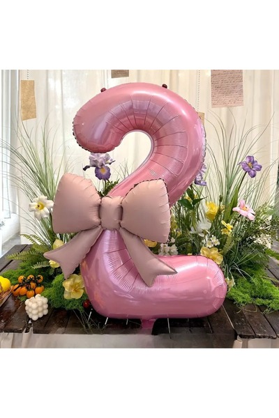 DÜVENCİ TİCARET İki Parça Büyük Pembe Sayı Kurdele Folyo Balon Seti