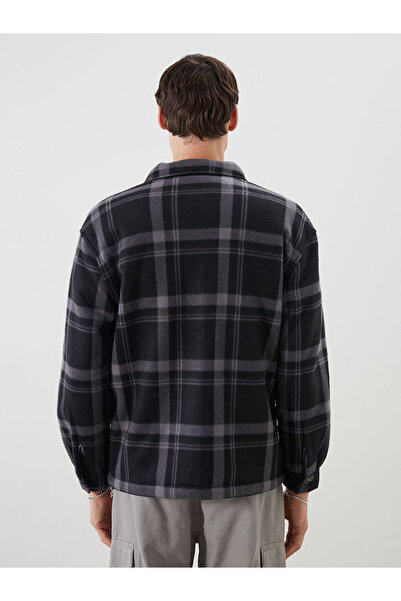 LC Waikiki Siyah Rahat Kalıp Uzun Kollu Ekose Erkek Gömlek Ceket