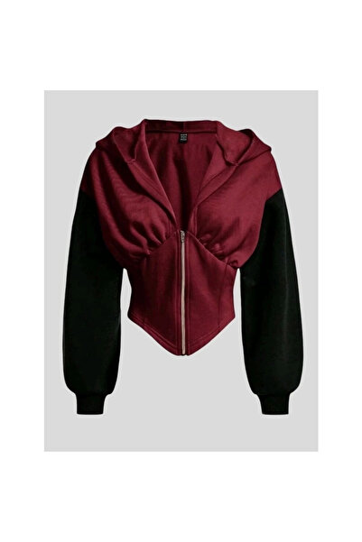 Bravebell Bordo Uzun Kollu Korse Kesim Fermuarlı Ceket