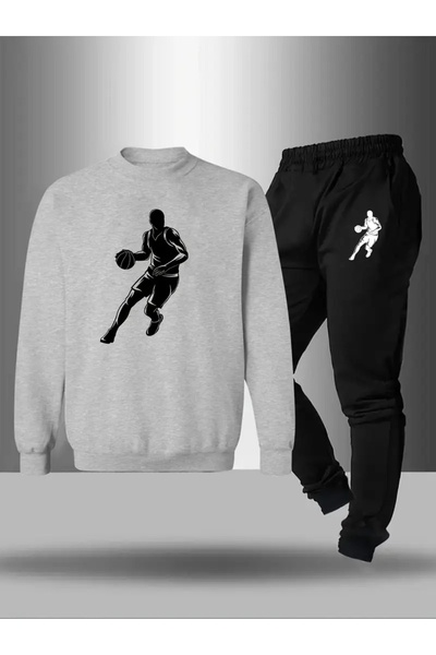 CROPSEL Children's Printed Crew Neck Sweatshirt and Sweatpants Set 3 Thread Raster for Autumn/Winter