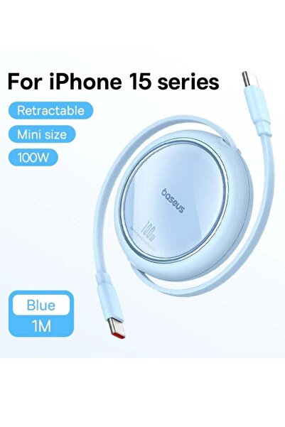 Baseus كابل شحن فري تو درو ميني قابل للسحب من يو إس بي سي إلى يو إس بي سي بتقنية PD 5 أمبير 100 وات