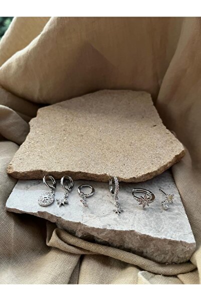 nunu takı YSX Jewelry Gümüş Renkli Altılı Küpe Seti