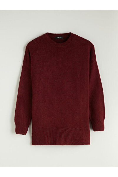 LC Waikiki Burgundy Crew Neck Oversized Women's Knitwear Sweater from Plus-Store