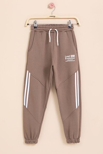 Cansın Mini Αγορικό παντελόνι με λεπτομέρεια σε καφέ χρώμα με ελαστική μέση 21455