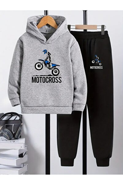 Cevval Children's Printed Hooded Sweatshirt and Sweatpants Set 3 Thread Raster for Autumn/Winter