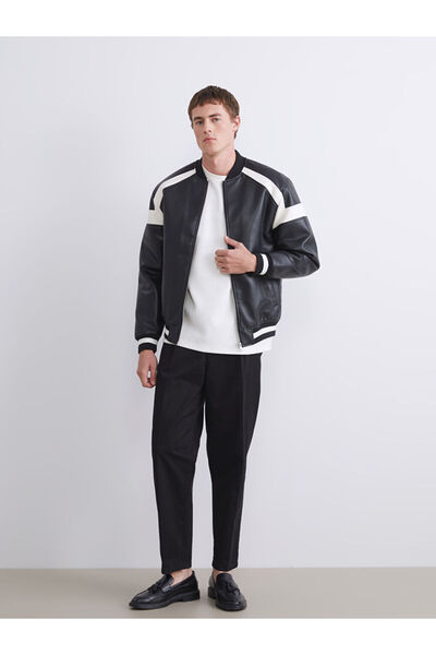 LC Waikiki Sparkling Choices from Shining Store |   Standard Mold College Collar Men's Leather-Look Jacket